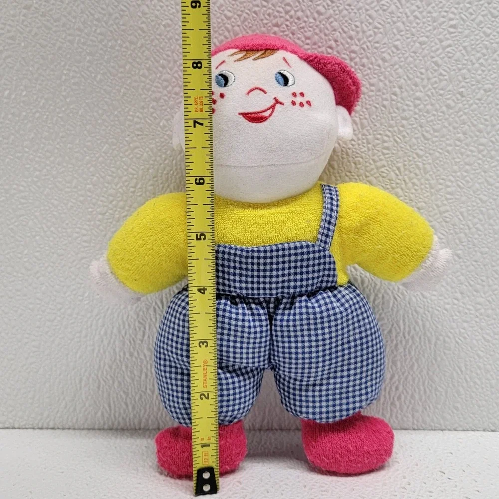 Terrycloth Boy Baby Doll Freckles Plush Rattle Yellow Pink Hat Blue Overalls
